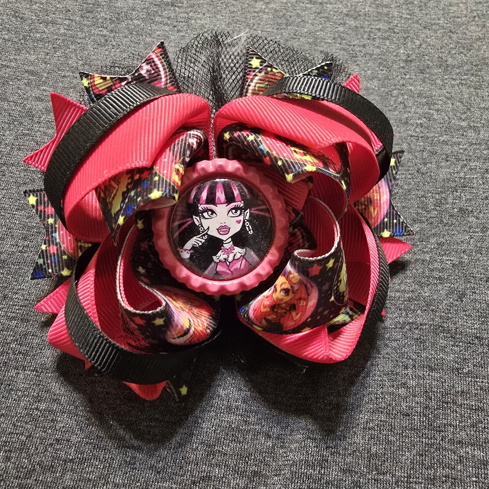 Pink and Black Kids Hair Bow